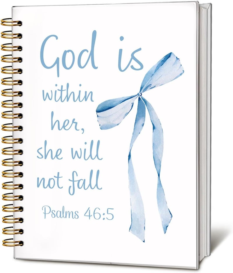WLIANG Christian Notebook, blue Coquette Bow Christian Journal for Women, Preppy Aesthetic Journal,Bible note taking, Bible Journaling Hardcover Spiral Notebook 80 Sheets -160 Pages 5.5x8.3 Inch - Image 1